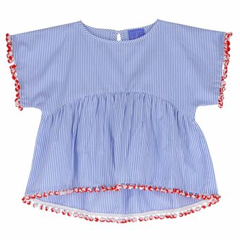 Girls Blue & White Stripe Top