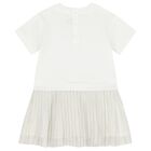 Younger Girls White & Ivory Logo Dress, 1, hi-res