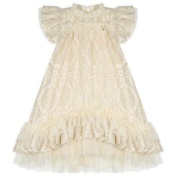 Girls Beige Lace Sequin Christina Dress