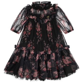 Girls Navy Blue & Pink Floral Tulle Myrtisa Dress