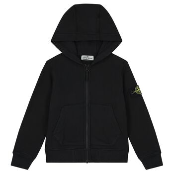 Boys Black Logo Hooded Zip Up Top
