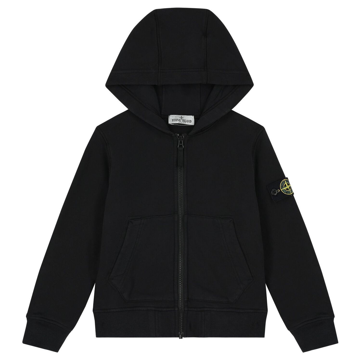 Boys Black Logo Hooded Zip Up Top, 1, hi-res image number null