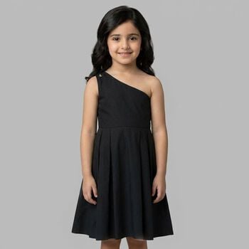 Girls Black One Shoulder Dress