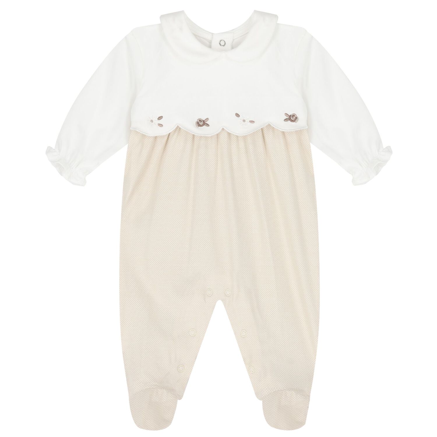 Baby Girls White & Beige Babygrows ( 2-Pack ), 3, hi-res