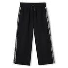 Girls Black Logo Trousers, 1, hi-res