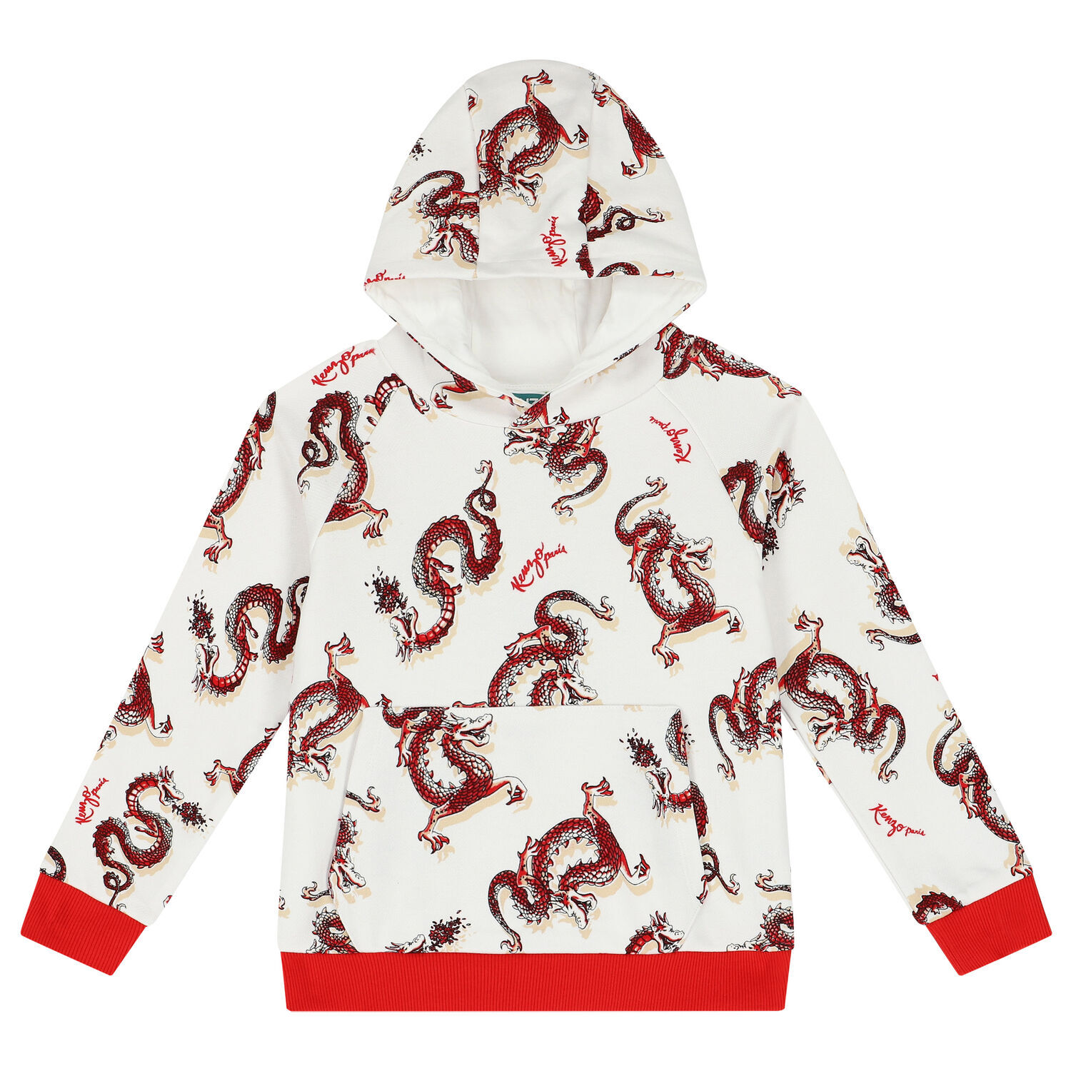 Boys Ivory & Red Dragons Hooded Top, 1, hi-res image number null