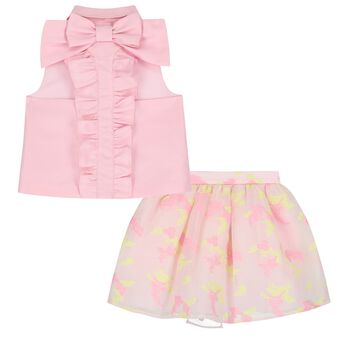 Girls Pink Ruffled Skirt Set