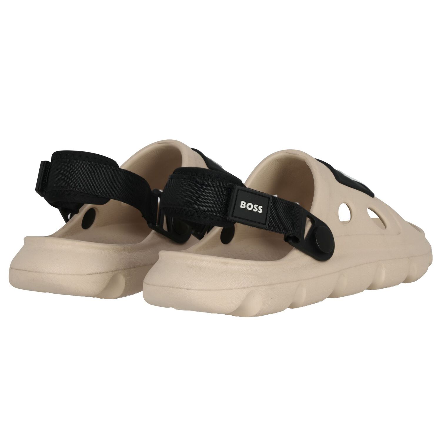 Boys Beige & Black Logo Sandals, 2, hi-res