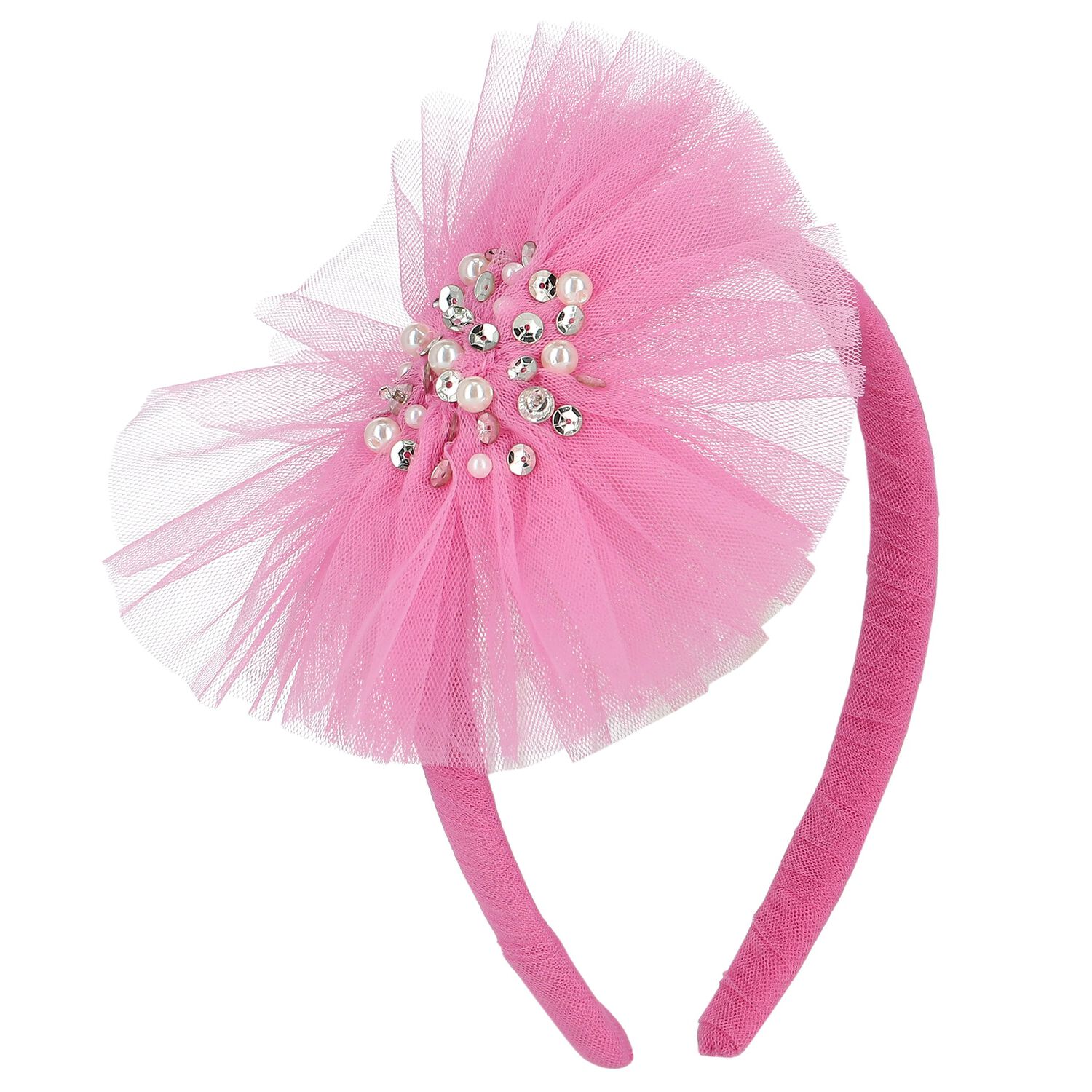 Girls Pink Tulle Headband, 1, hi-res