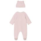 Baby Girls Pink Ribbed Babygrow & Hat Set, 1, hi-res