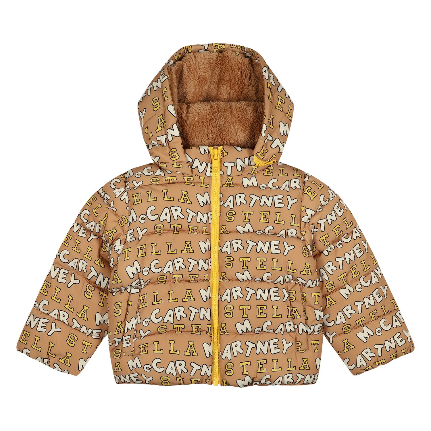 Younger Boys Beige Logo Padded Puffer Jacket, 1, hi-res