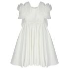 فستان تول للبنات بأكمام مزينة بورود ثلاثية الأبعاد باللون الأبيض, 1, hi-res
