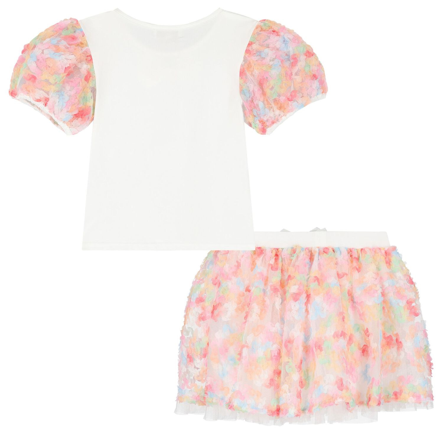 طقم تنورة بنات تول باللون العاجي والوردي , 1, hi-res image number null