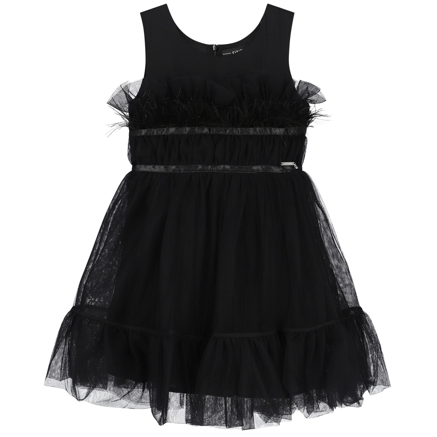 Girls Black Tulle Dress, 1, hi-res