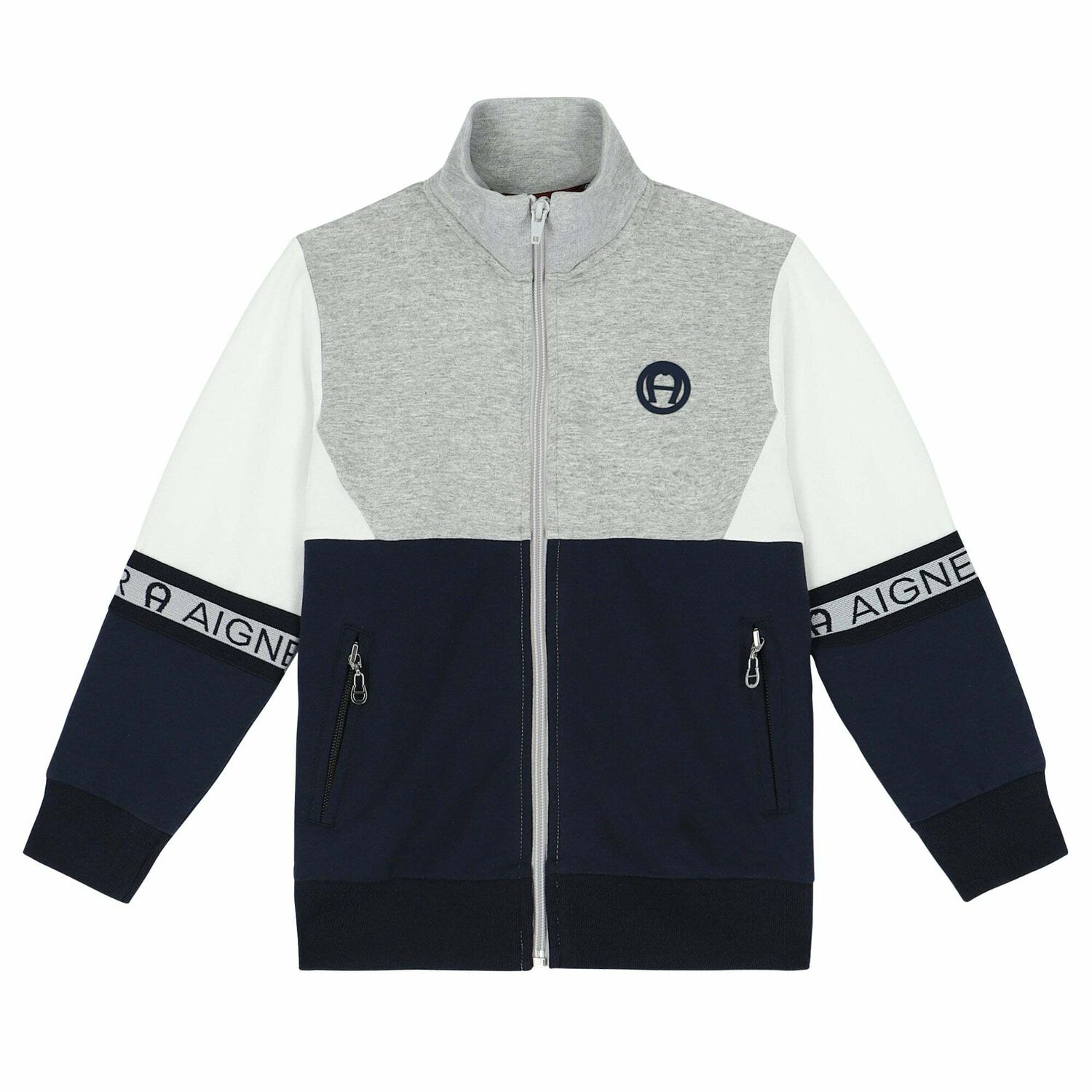Boys Grey & Navy Blue Logo Sweatshirt, 1, hi-res