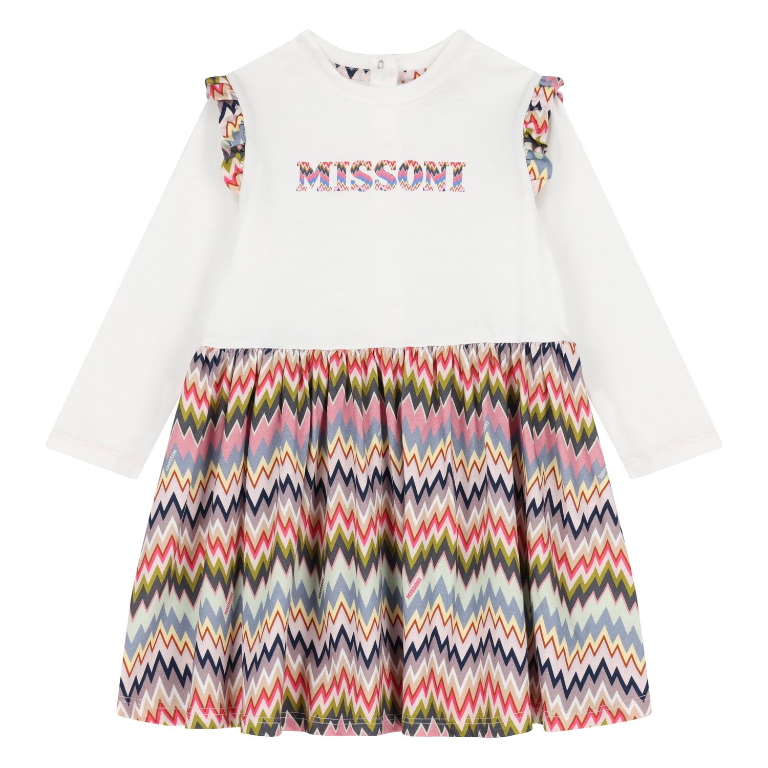 Younger Girls Multi-Coloured Zigzag Dress, 1, hi-res