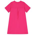 فستان تي شيرت للبنات مزين بتطريزات زهور باللون الوردي, 1, hi-res