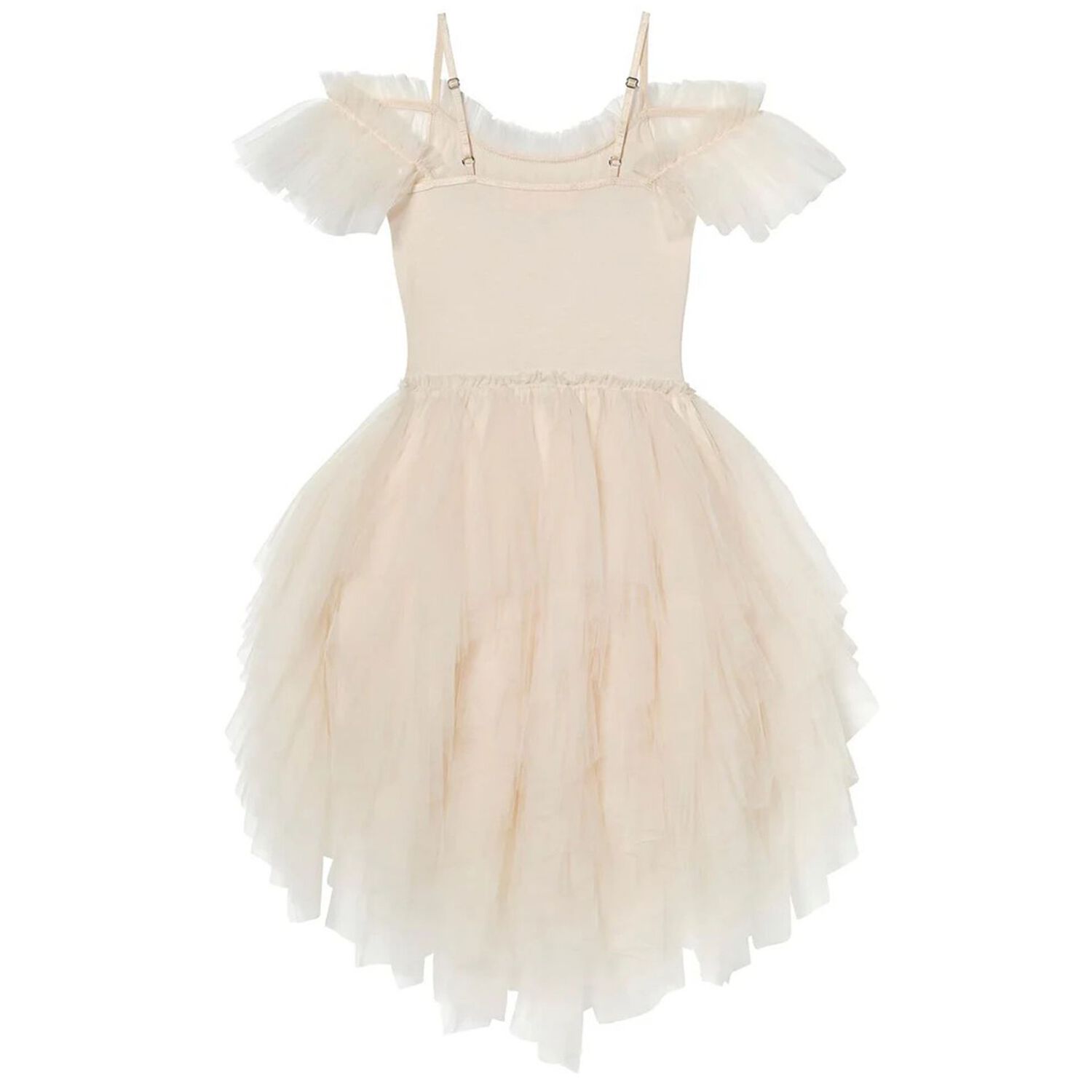 Girls Beige Embellished Tulle Dress, 1, hi-res