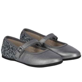 حذاء باليرينا باللون الفضي اللامع للبنات