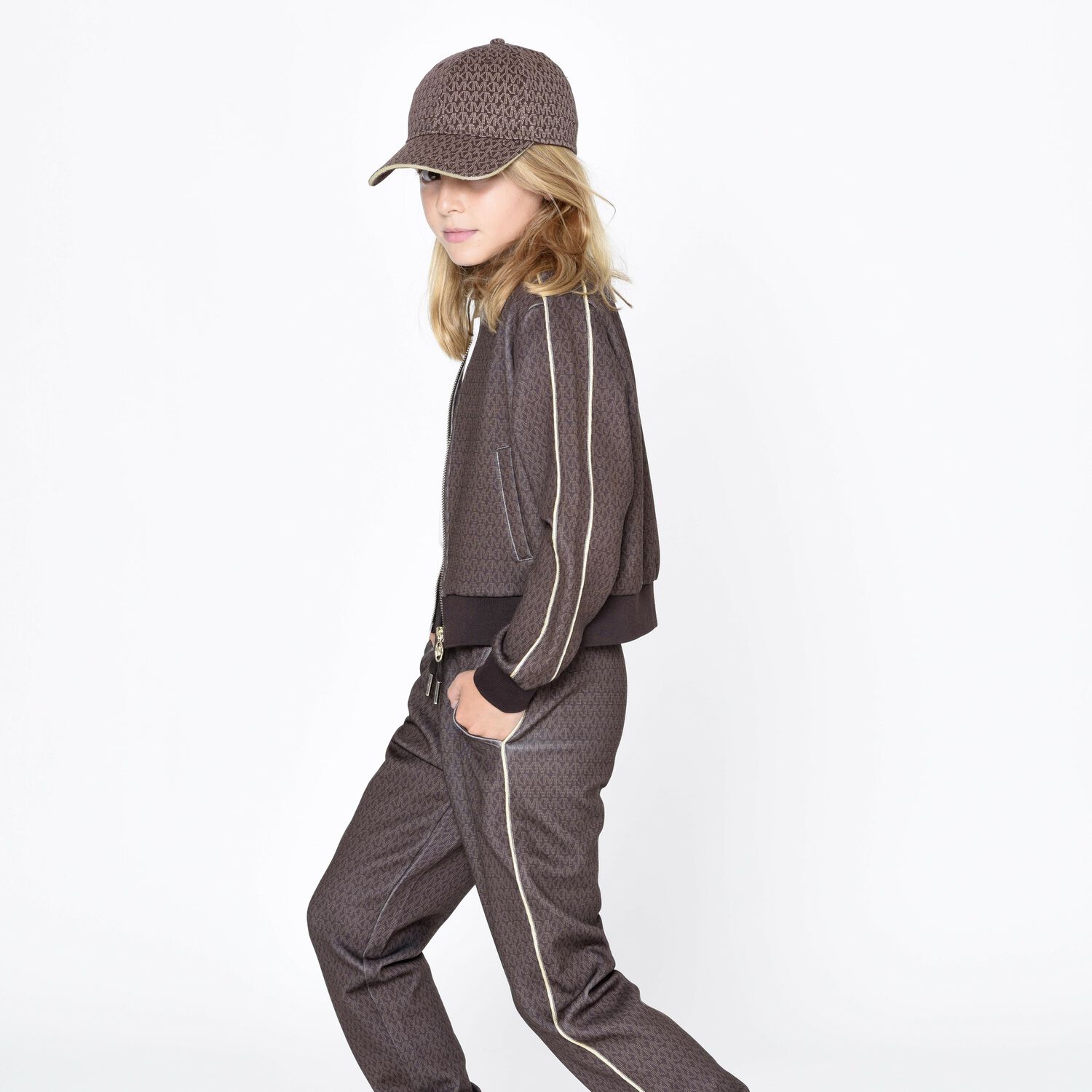 Girls Brown Logo Zip-Up Top, 1, hi-res