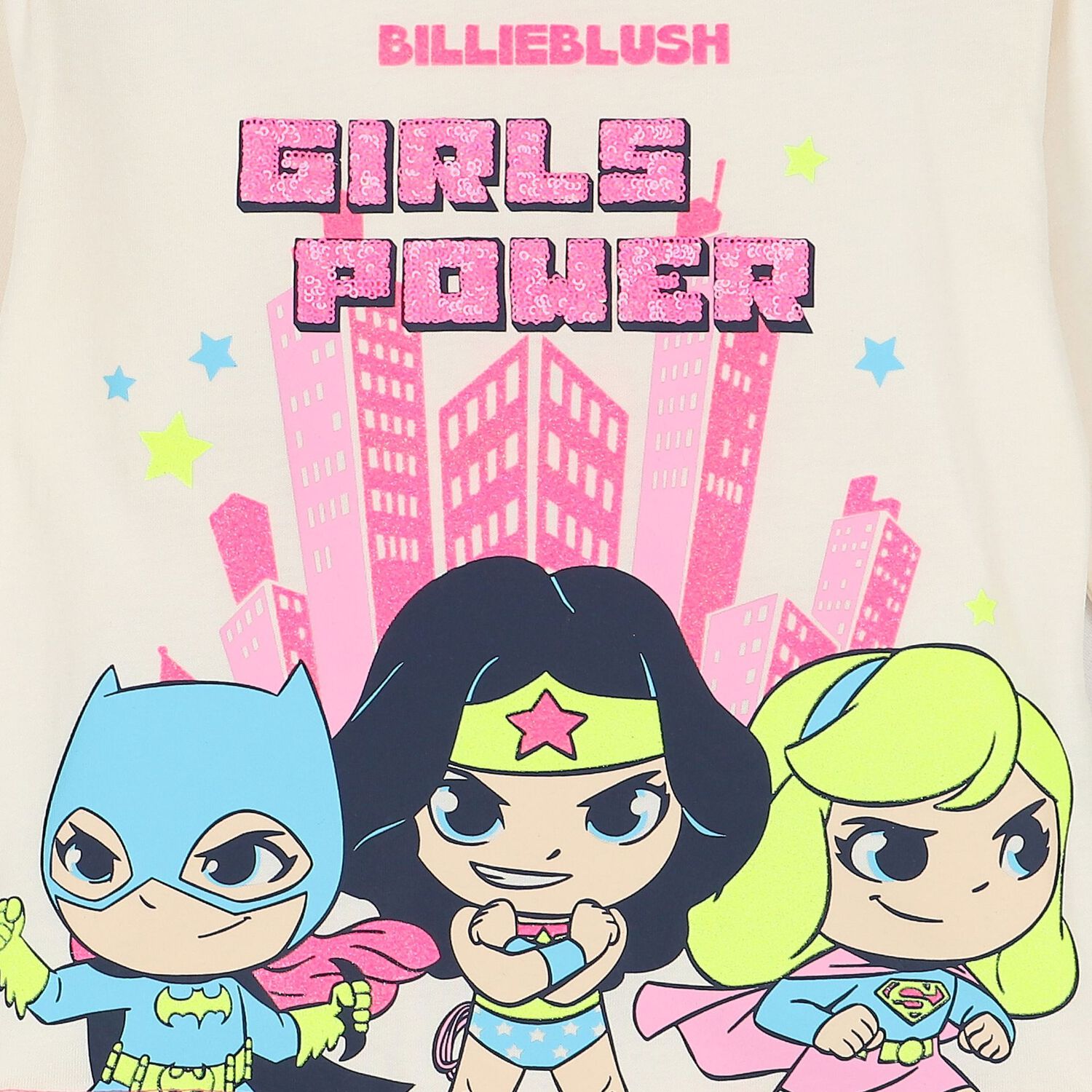 توب بنات بأكمام بالشعار باللون العاجى, 1, hi-res