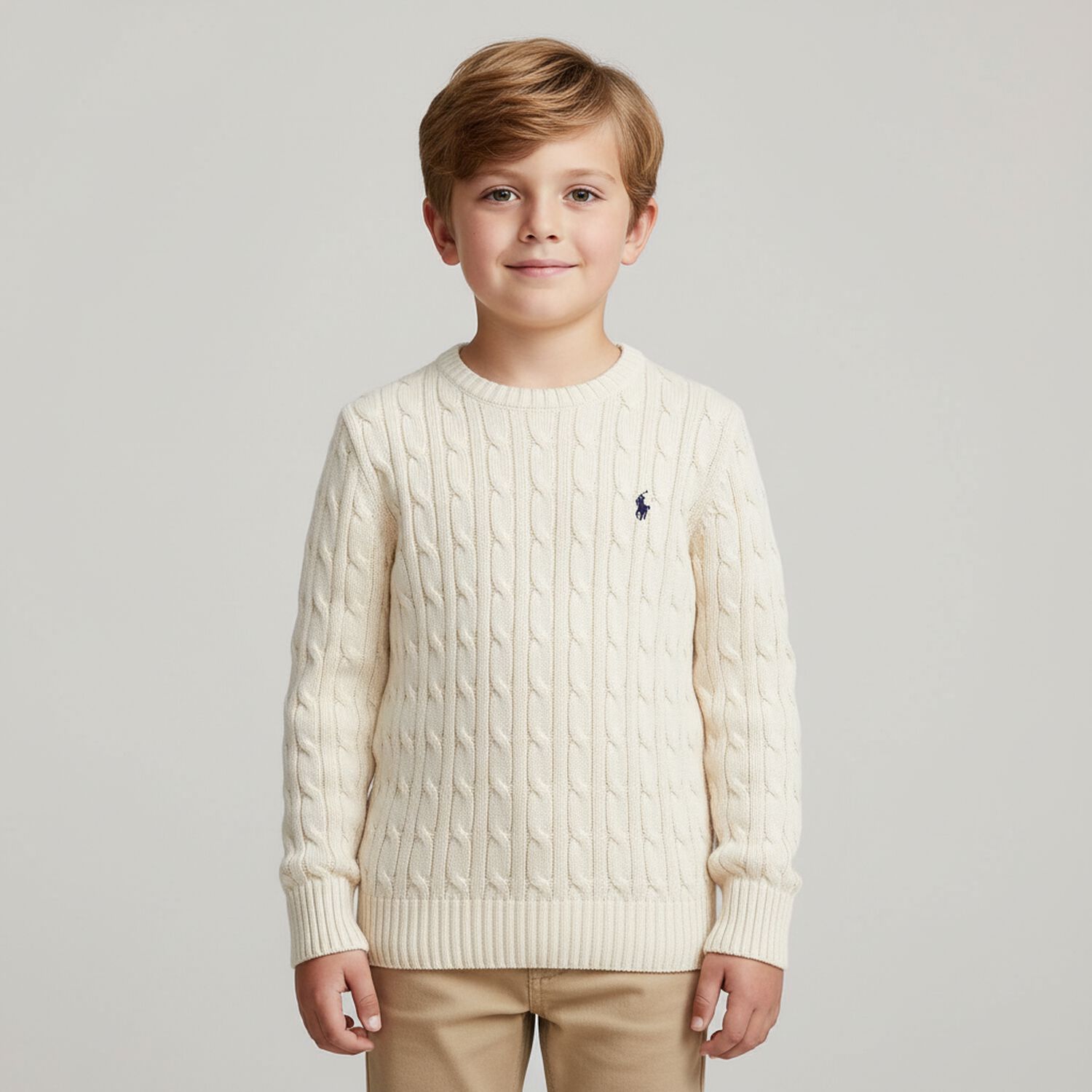 Ivory Logo Cable Knit Jumper, 1, hi-res