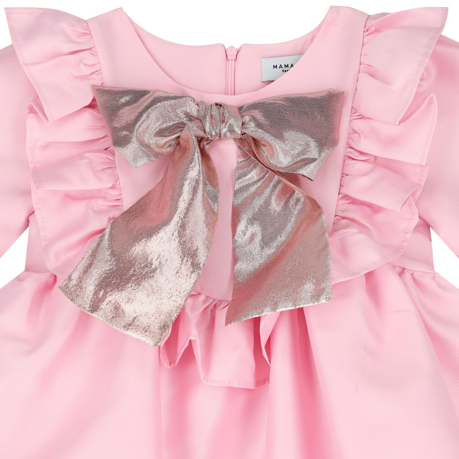 فستان بنات ستان بفيونكة باللون الوردي, 2, hi-res