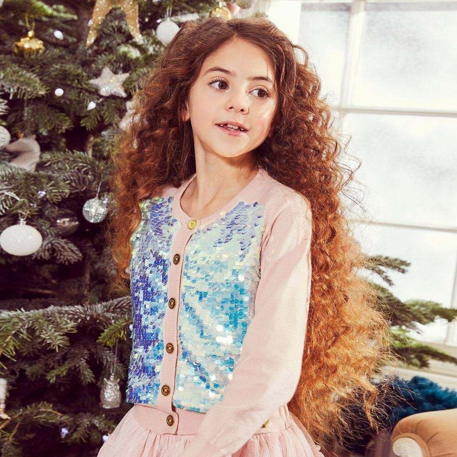 جاكيت كارديغان وردي للبنات, 1, hi-res