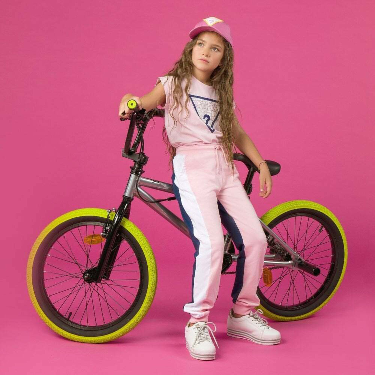 Girls Pink & Navy Logo Joggers, 1, hi-res