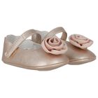 Baby Girls Gold Flower Pre Walker Shoes, 4, hi-res