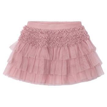 Girls Pink Tulle Ruffled Skirt