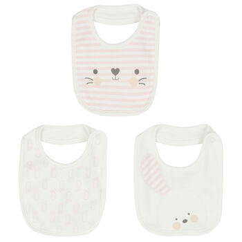 Baby Girls Ivory & Pink Bibs (3-Pack)