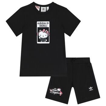 Girls Black Hello Kitty Shorts Set