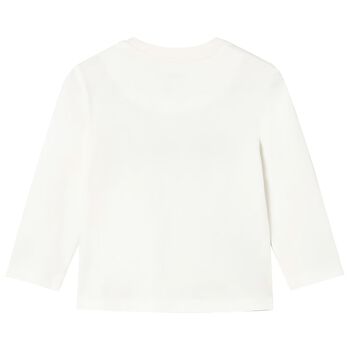 توب أولاد بأكمام بالشعار باللون العاجي