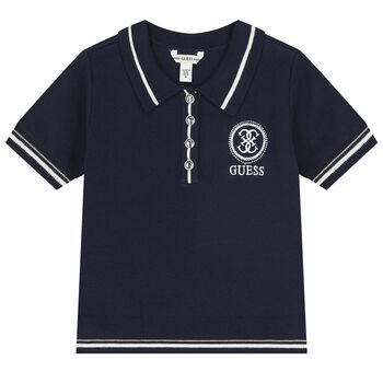 Girls Navy Blue Logo Knitted Polo Shirt