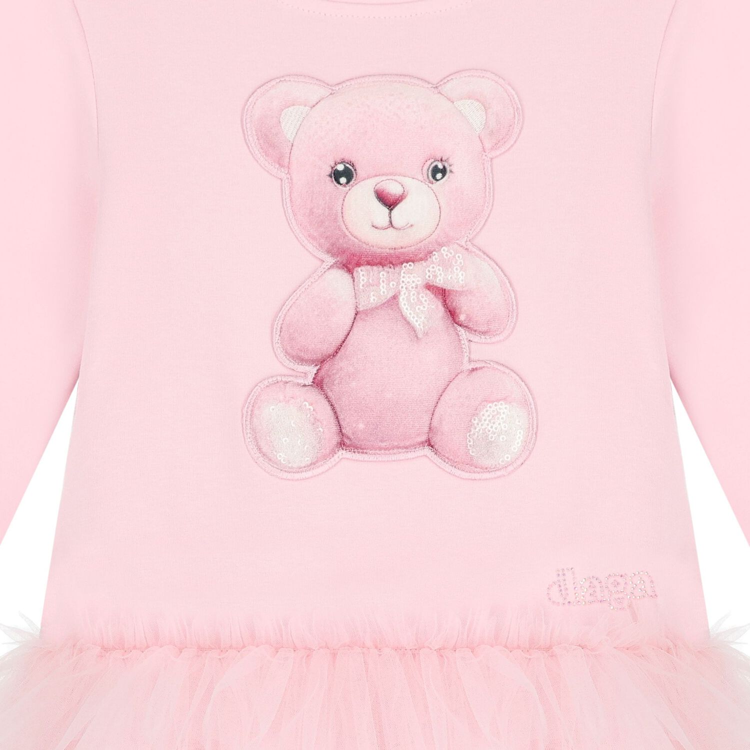 Girls Pink Teddy Bear Logo Dress, 1, hi-res image number null
