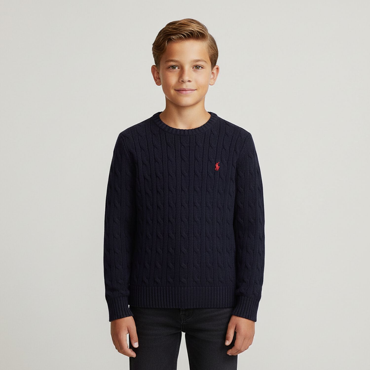 Navy Blue Logo Cable Knit Jumper, 1, hi-res image number null