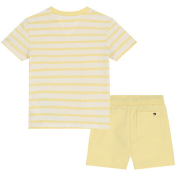 Yellow & Ivory Striped Logo Baby Shorts Set