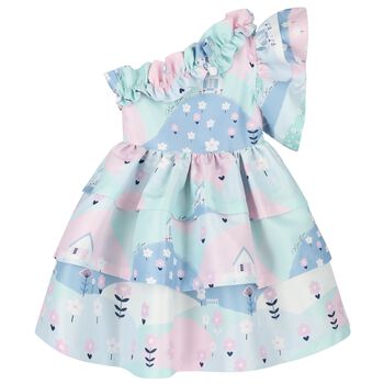 Girls Blue & Pink Satin Dress