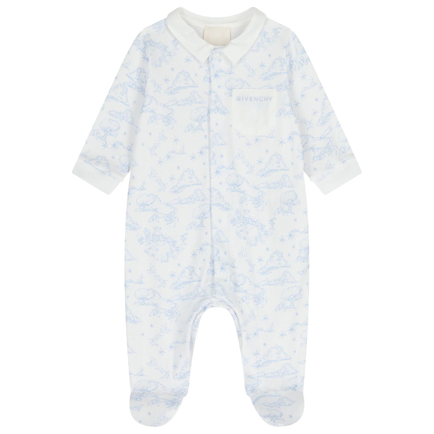 Baby Boys White & Blue Toile De Jouy Babygrow Gift Set, 1, hi-res