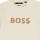 Younger Boys Mini Me Beige Logo T-Shirt, 1, hi-res