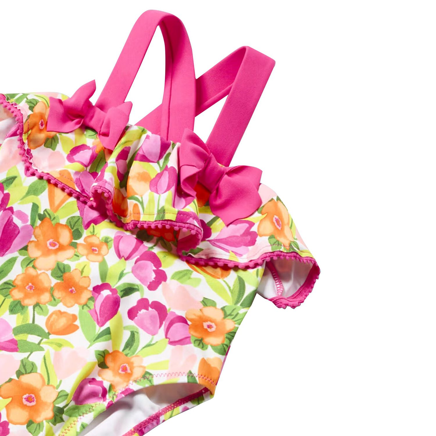Younger Girls Green & Pink Floral Swimsuit, 1, hi-res