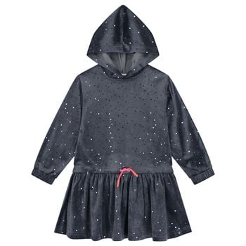 Girls Grey Dot Hooded Dress