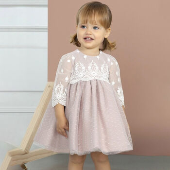 Younger Girls Pink Tulle & Lace Dress