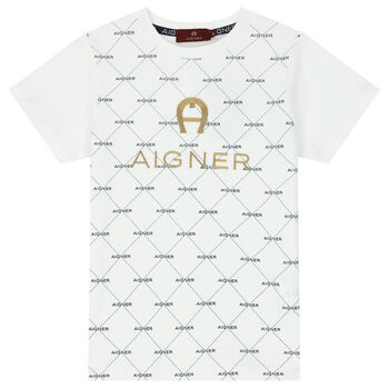 Aigner تيشيرت بالشعار باللون الأبيض للأولاد, 2 تيشيرت بالشعار باللون الأبيض للأولاد