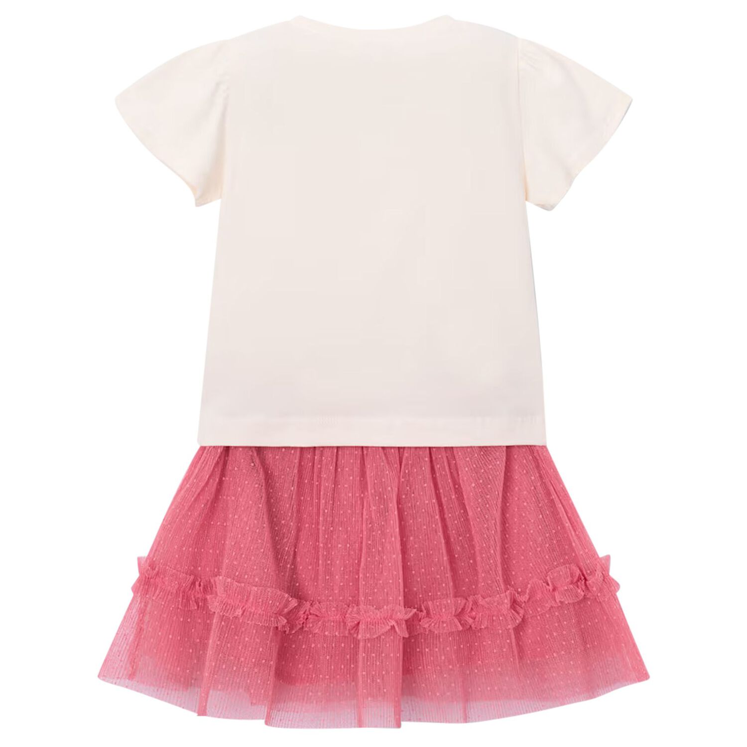 Girls Ivory & Pink Floral Tulle Skirt Set, 3, hi-res