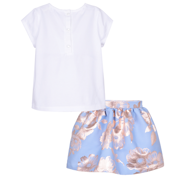 Girls Ivory & Blue Skirt Set