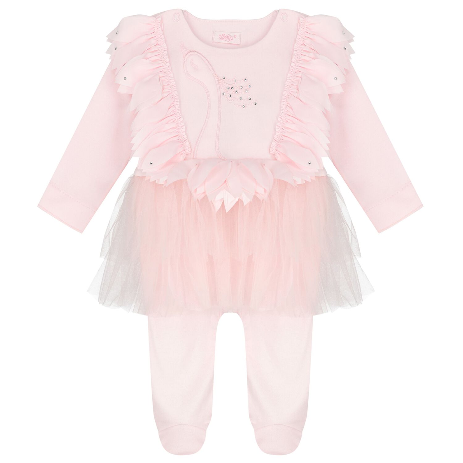 Baby Girls Pink Swan Tutu Babygrow, 1, hi-res image number null