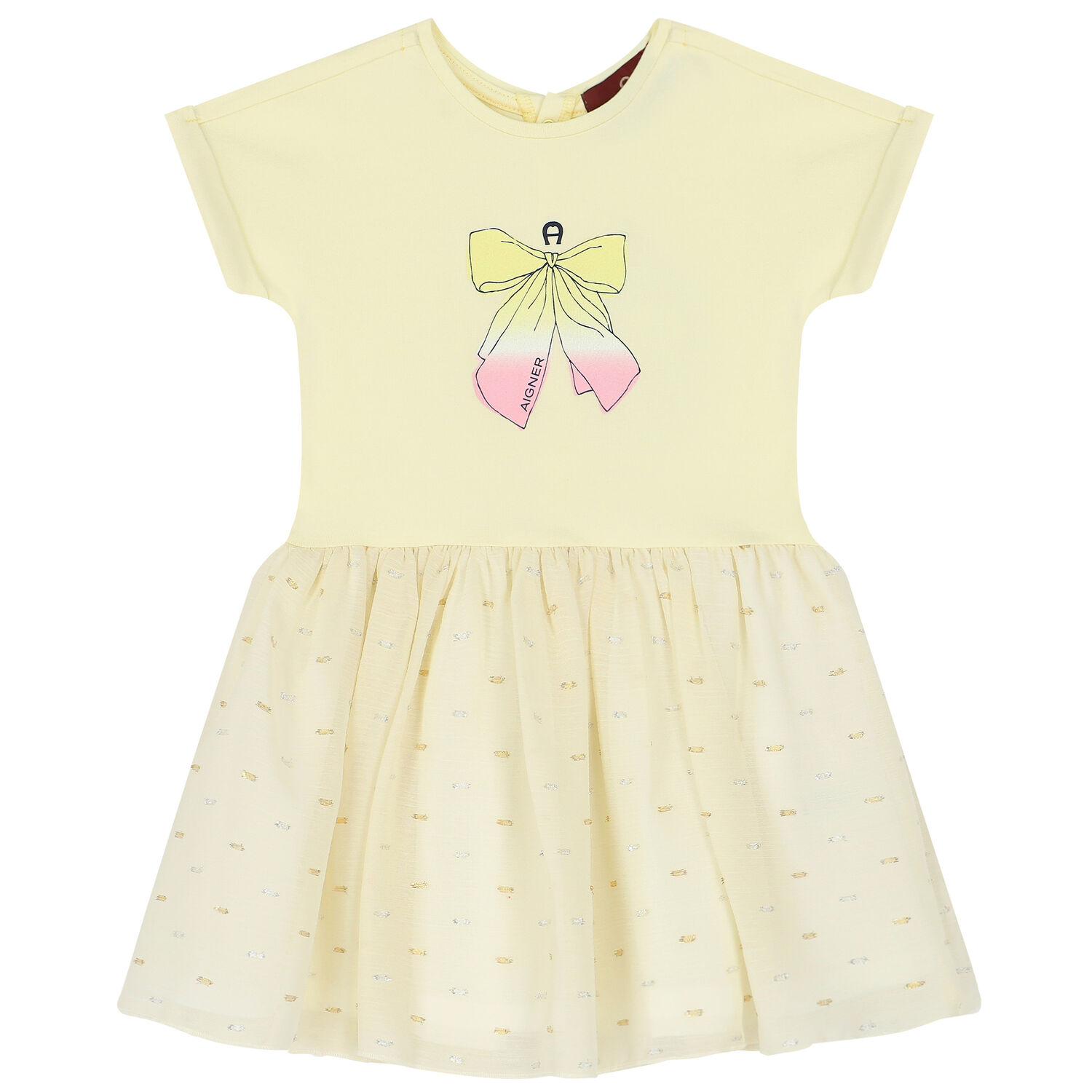 Younger Girls Yellow Bow Chiffon Dress, 2, hi-res