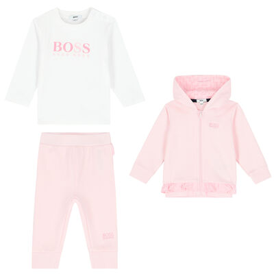 Baby Girls Pink & White 3-Piece Tracksuit